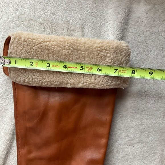 Tan Leather Combat Boots with Shearling Cuff - Picture 4 of 15